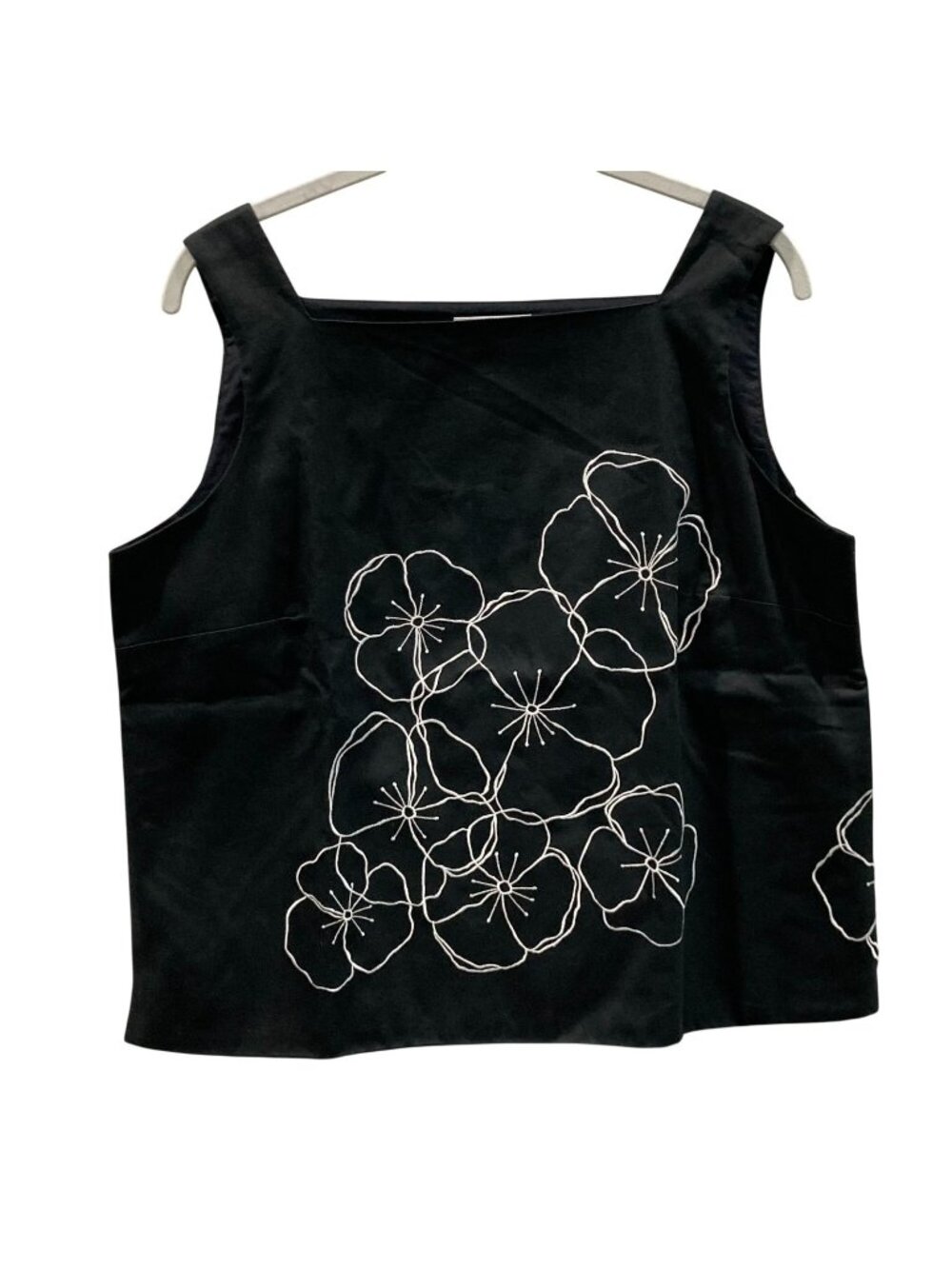 Vintage Y2K Talbots Embroidered Floral Tank 14P Black Boho Indie Whimsy Fairy